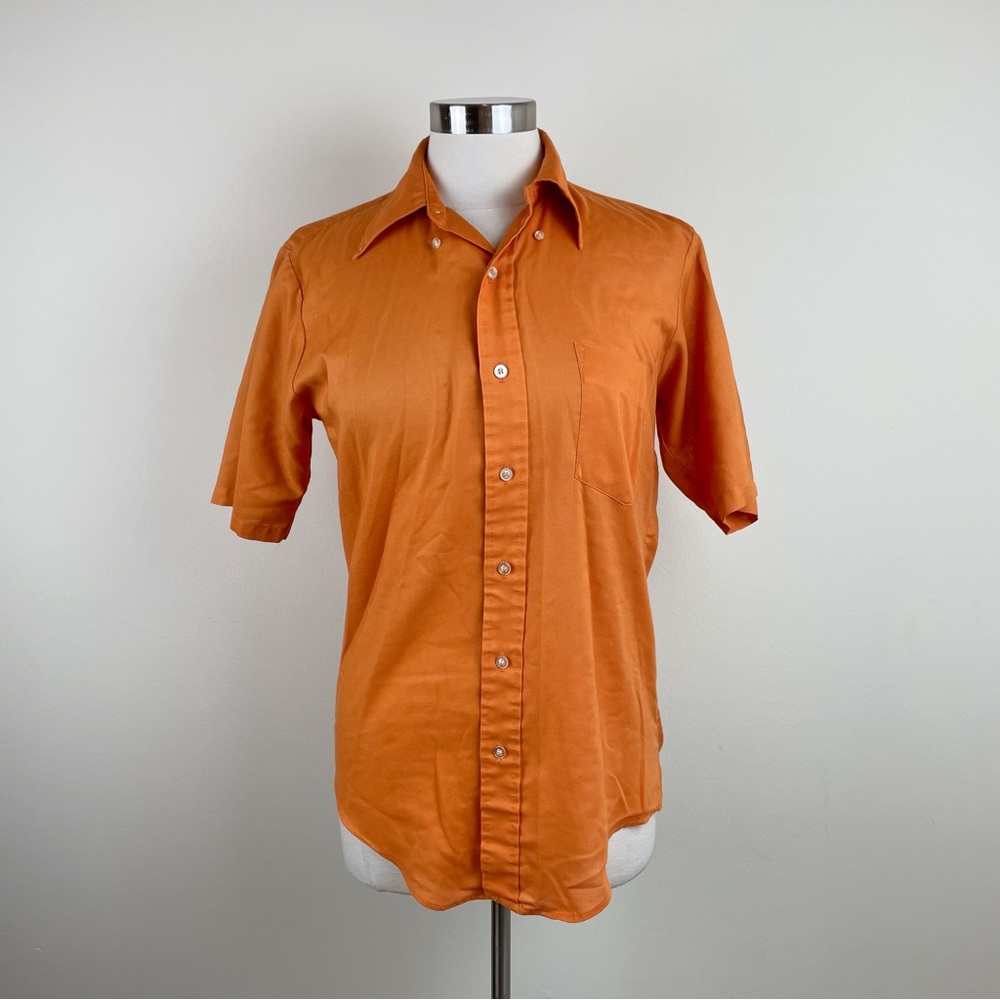 Vintage Manhattan Solid Orange Docoma University Tapered Button Down Shirt Men